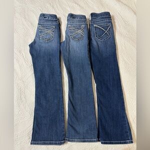 Lot of 3 pair of Ariat Girls Flare Jeans in Dark and Medium Blue